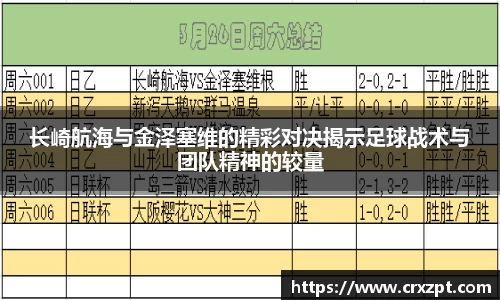 长崎航海与金泽塞维的精彩对决揭示足球战术与团队精神的较量